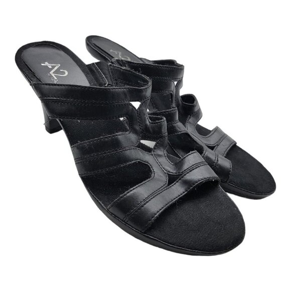 A2 AEROSOLES  ROTUNDA Sandals Womens Sz 7.5M Strappy Black Slip On Shoes - Picture 1 of 10